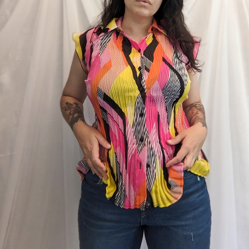 2000's pleated abstract blouse - Picture 5 of 6